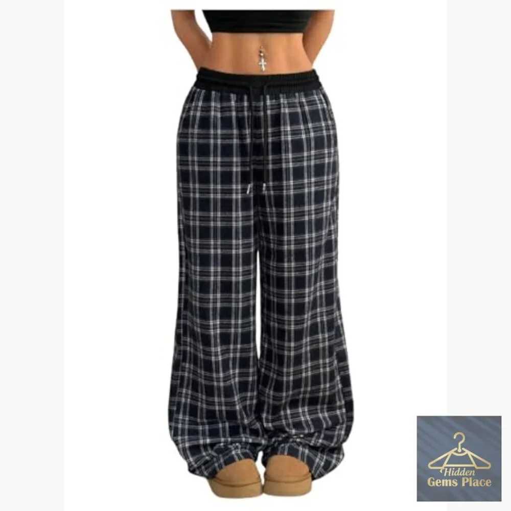 Wide Leg Flannel Pajama Pants with Pockets, Lounge Sweatpants